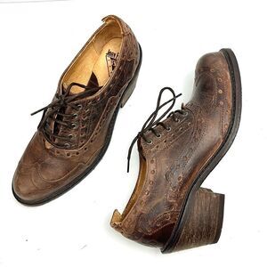 John FLUEVOG ADRIANA LOIS Brown Leather Lace Up Western Shoes Ankle Booties 6